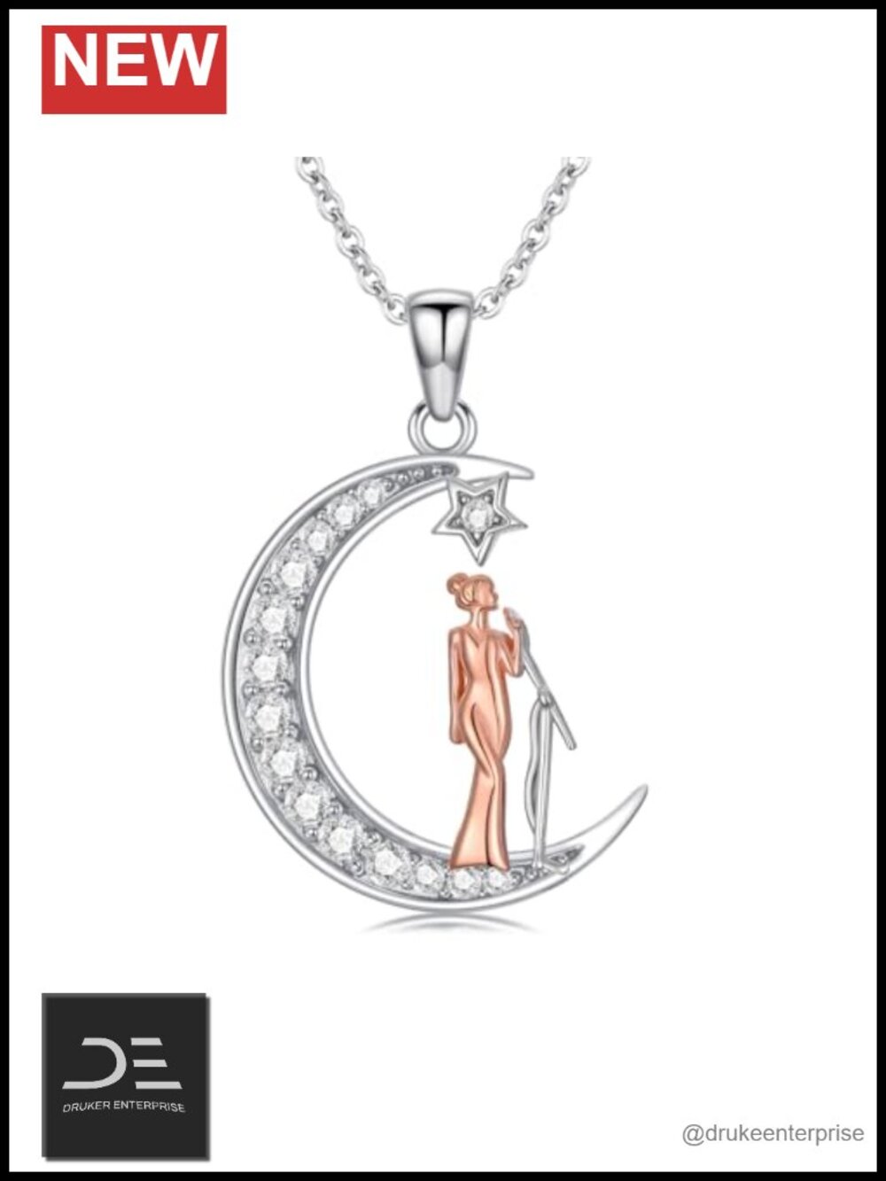 925 Sterling Silver Moon Pendant Necklace Music Artist Jewelry Gift for Women